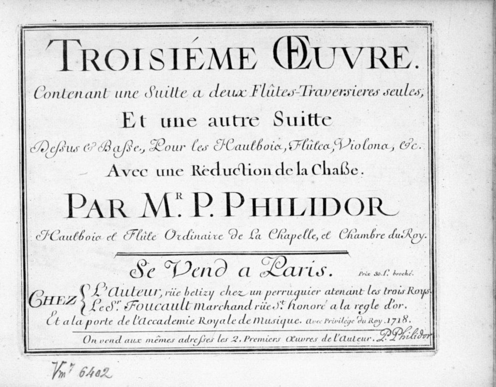 Engraved title page of Pierre Philidor Troisieme Oeuvre